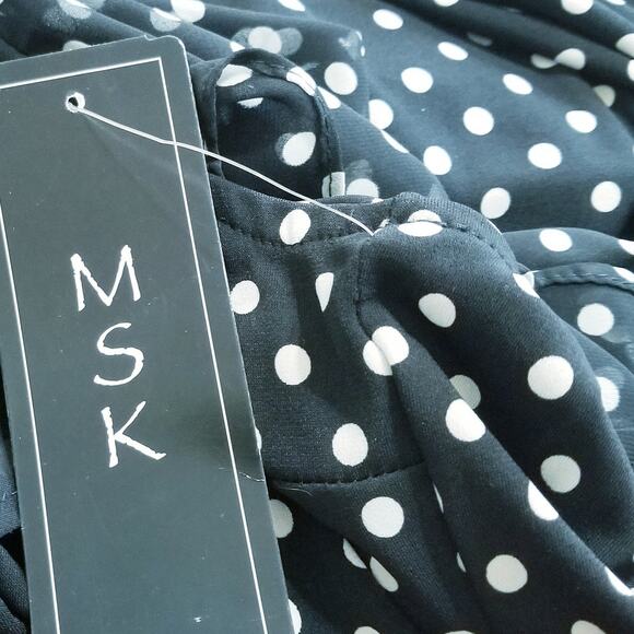 MSK - NWT's-Women's Black/White Polka Dot Short Sleeve Knee Length Dress Size M - Picture 9 of 11